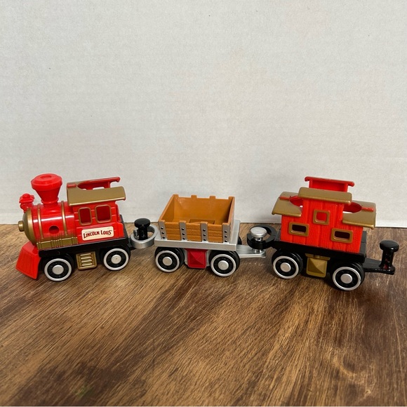 Lincoln Logs Other - Lincoln Logs Train Gold Mine Express With Engine, Car, Caboose Red & Gold